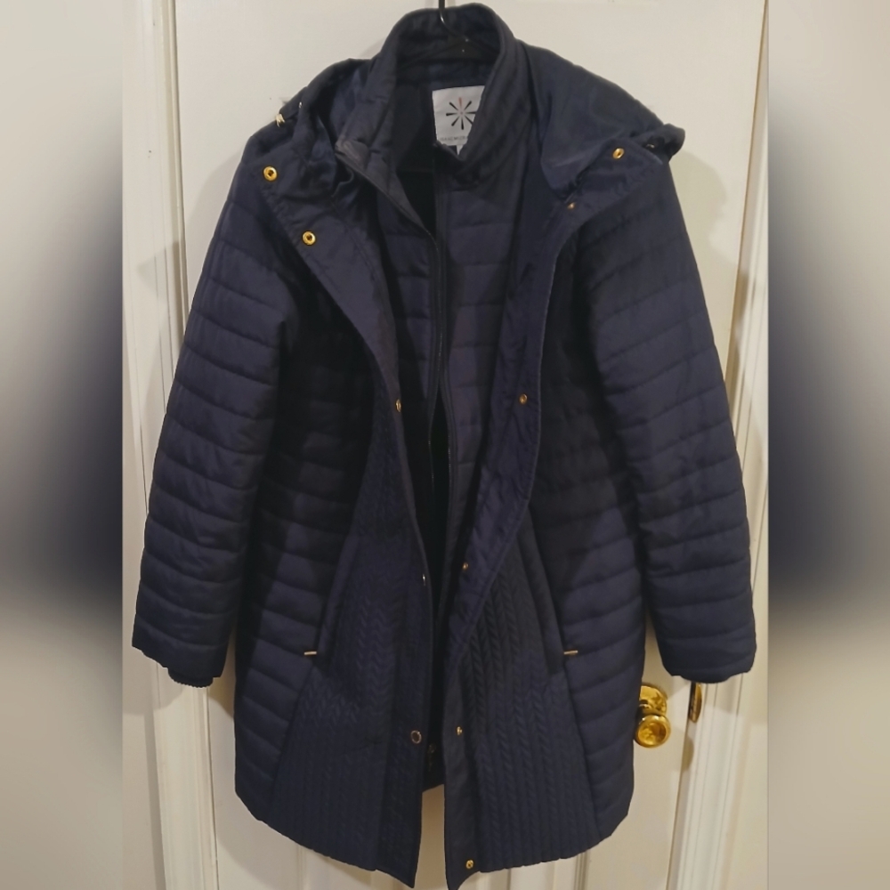 Isaac Mizrahi Live! Quilted Puffer Navy Blue/Space Blue Coat